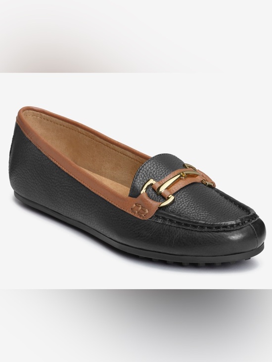 AEROSOLES Shoes - Aerosoles Drive Along Black Brown Leather Loafers Size 9 Comfort Driving Flats